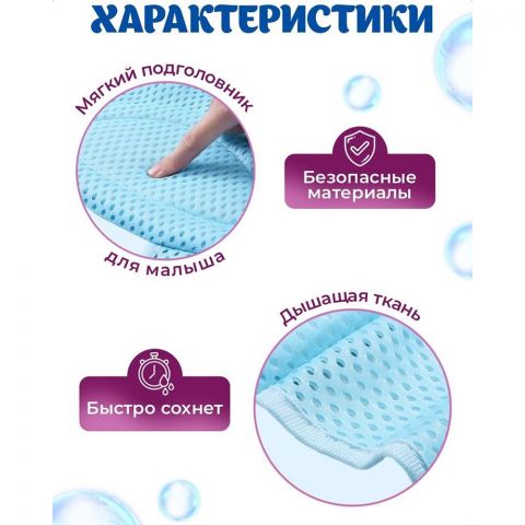 Горка гамак для купания новорожденных для детской ванночки до 104 см, голубой🛀