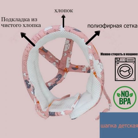 Шлем шапка детская противоударная для защиты головы малыша.Мягкая противоударная шапка. Цвет: розовый