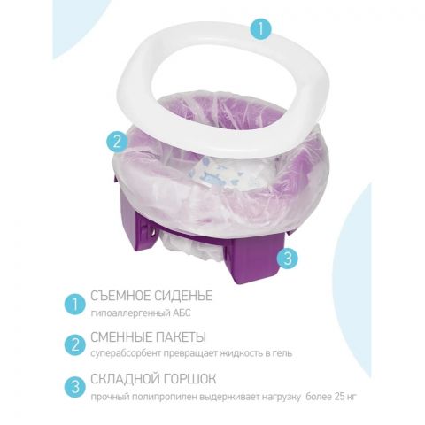 Горшок складной дорожный и насадка на унитаз HandyPotty от ROXY-KIDS с тремя пакетами, цвет сиреневый