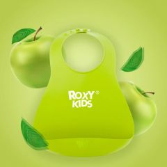 Слюнявчик детский, нагрудник для кормления ROXY-KIDS мягкий с кармашком и застежкой, цвет зеленый