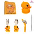 Детская посуда силиконовая, 5 предметов (уточка)